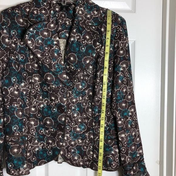 Ali miles Linen Long Sleeve 3 Buttons Brown Teal White Print Jacket 10 - Picture 14 of 15